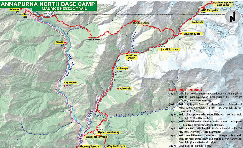 North Annapurna Base Camp Trek map