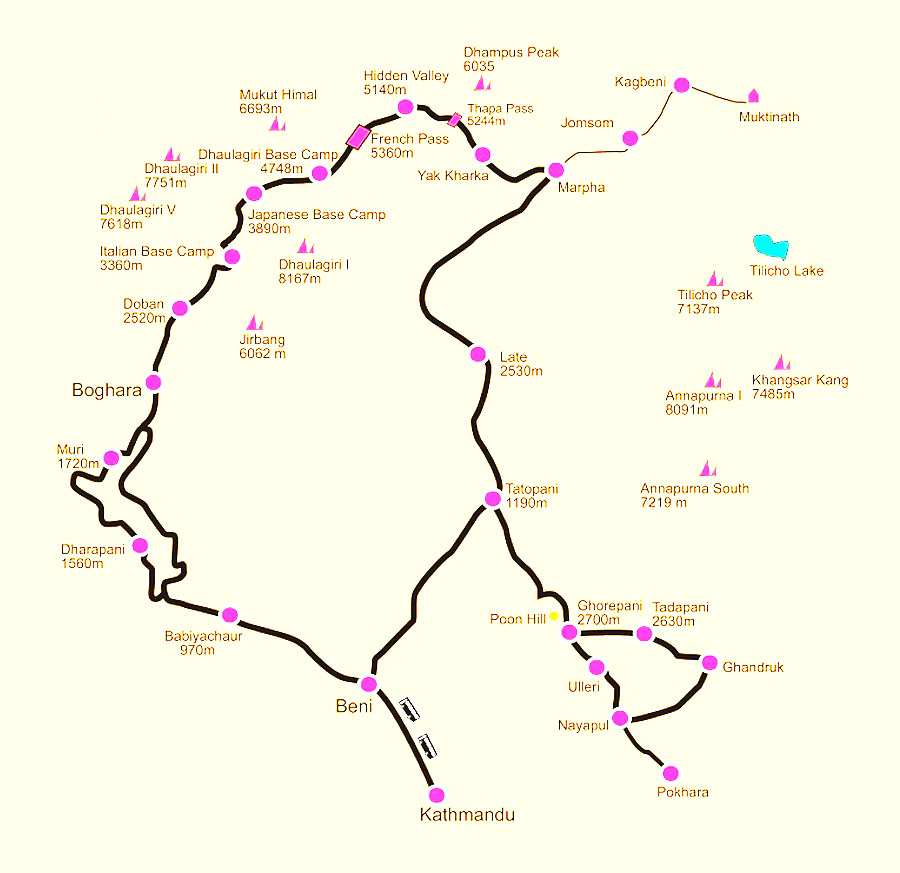 Dhaulagiri Circuit Trek map